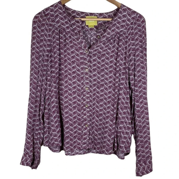 MAEVE Anthropologie 'Orli Long Sleeve Button Front Blouse Rayon Size S Wine - Picture 1 of 8